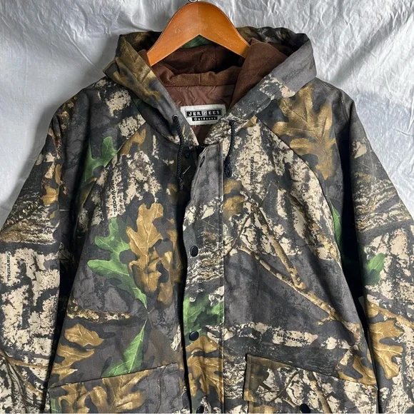 Vintage Jerzees Outdoors Jacket Men L Big Wood Camo Hooded Bomber Quilt Lined